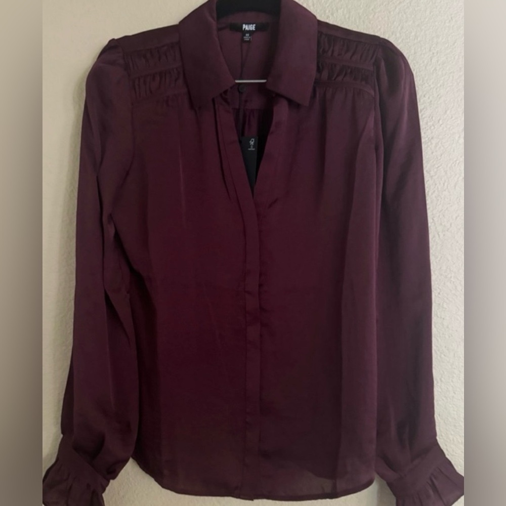 Brand new PAIGE Wine Red Pleated Button-Cuff Blouse